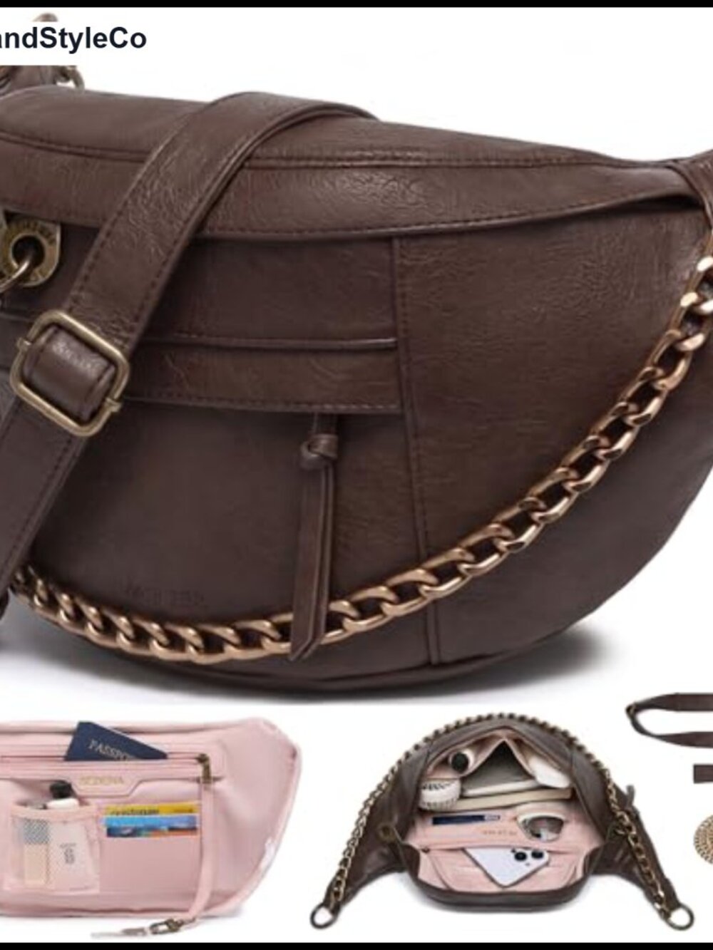 Sedena Anti Pickpocket Crossbody Bag Large Vegan Suede Chain